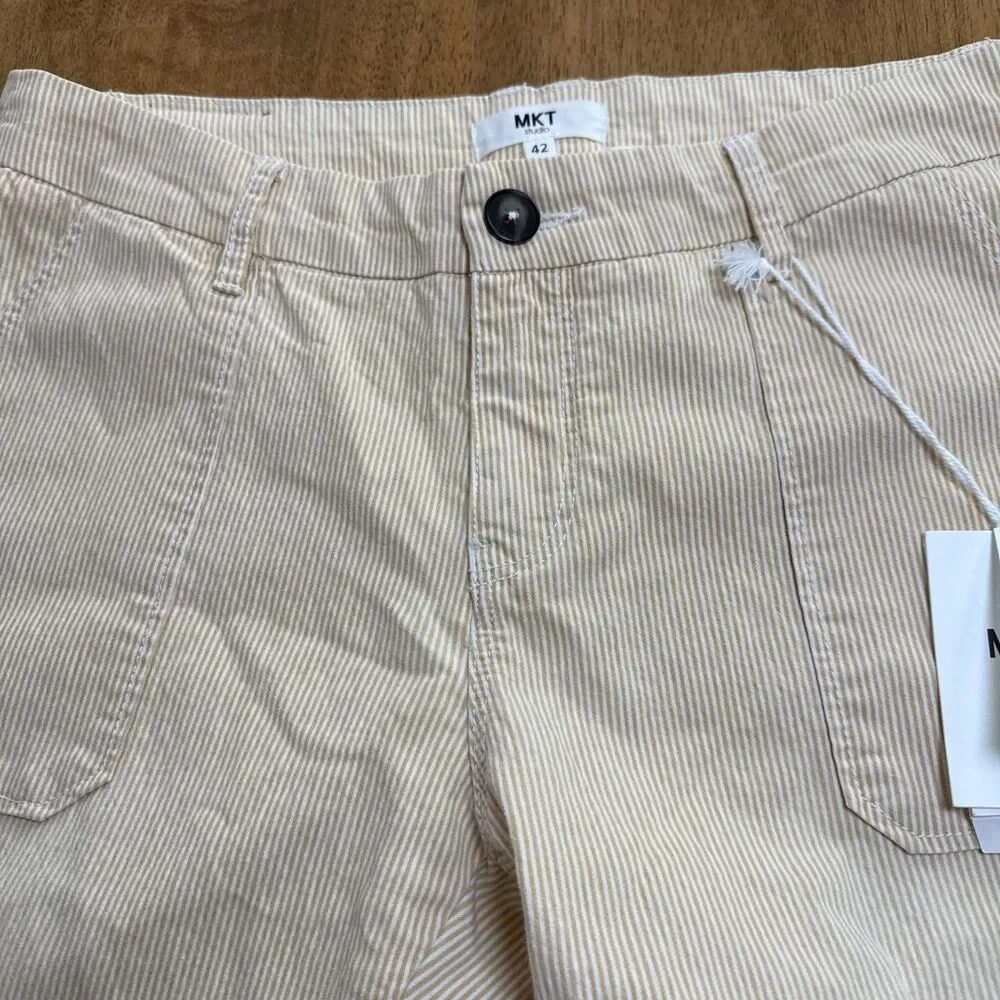 MKT‎ Studio Pinstripe Pants Size 10 US NWT Pale Yellow White Lightweight